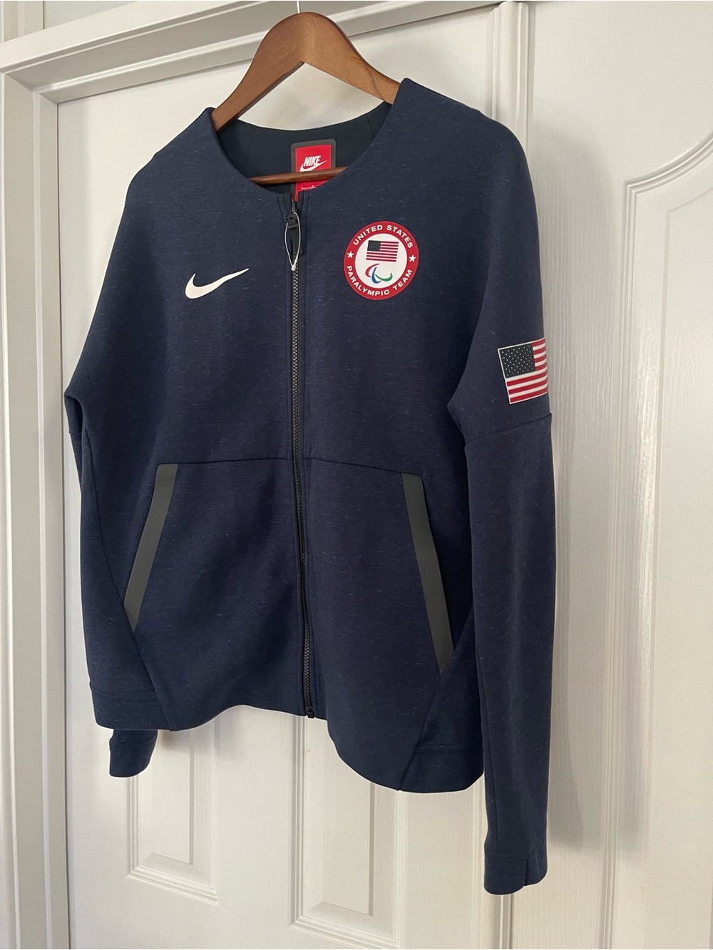 Nike USA Paralympic Team Zip-Up cotton Bomber Jacket with Flag Patch
